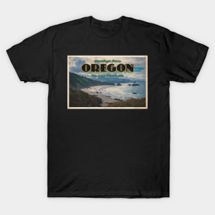 Greetings from Oregon - Vintage Travel Postcard Design T-Shirt